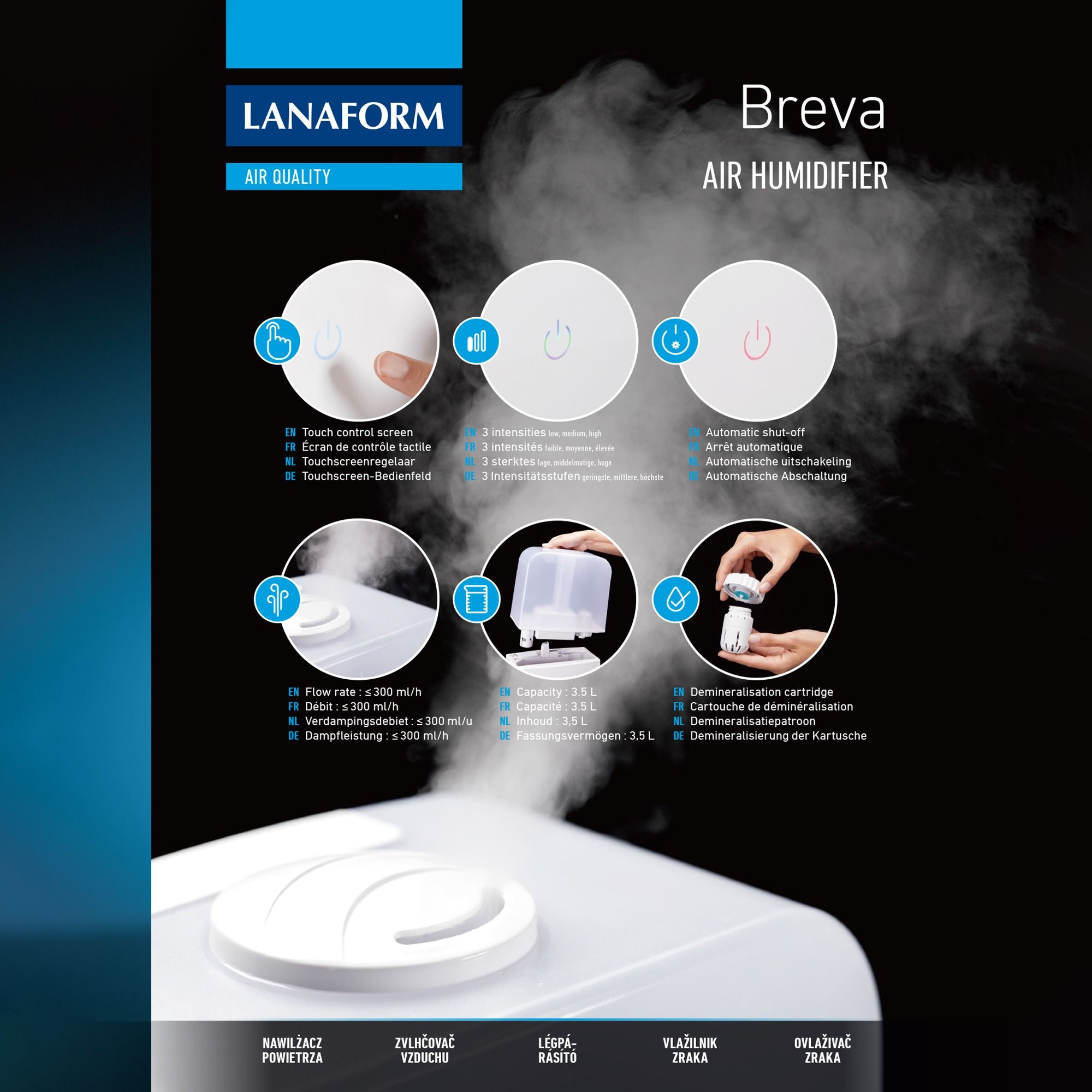 Lanaform Breva – Compact humidifier with adjustable mist output and quiet operation