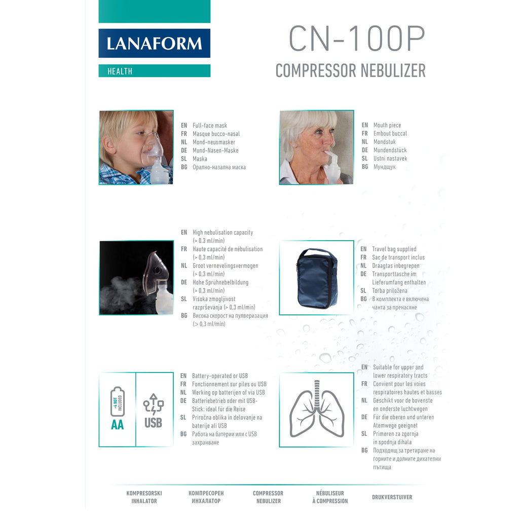 Lanaform CN-100P – Kompressornebulisator för näsa och andningsvägar
