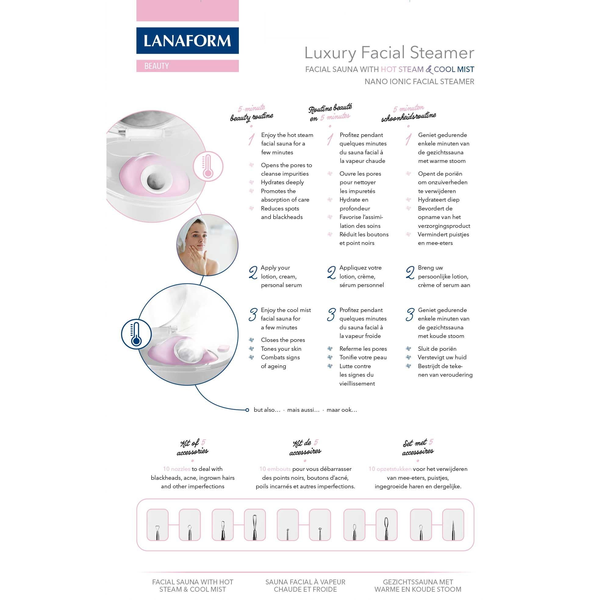 Lanaform Facial Steam – Ansiktsångbad med varm ånga och sval mist för hudvård