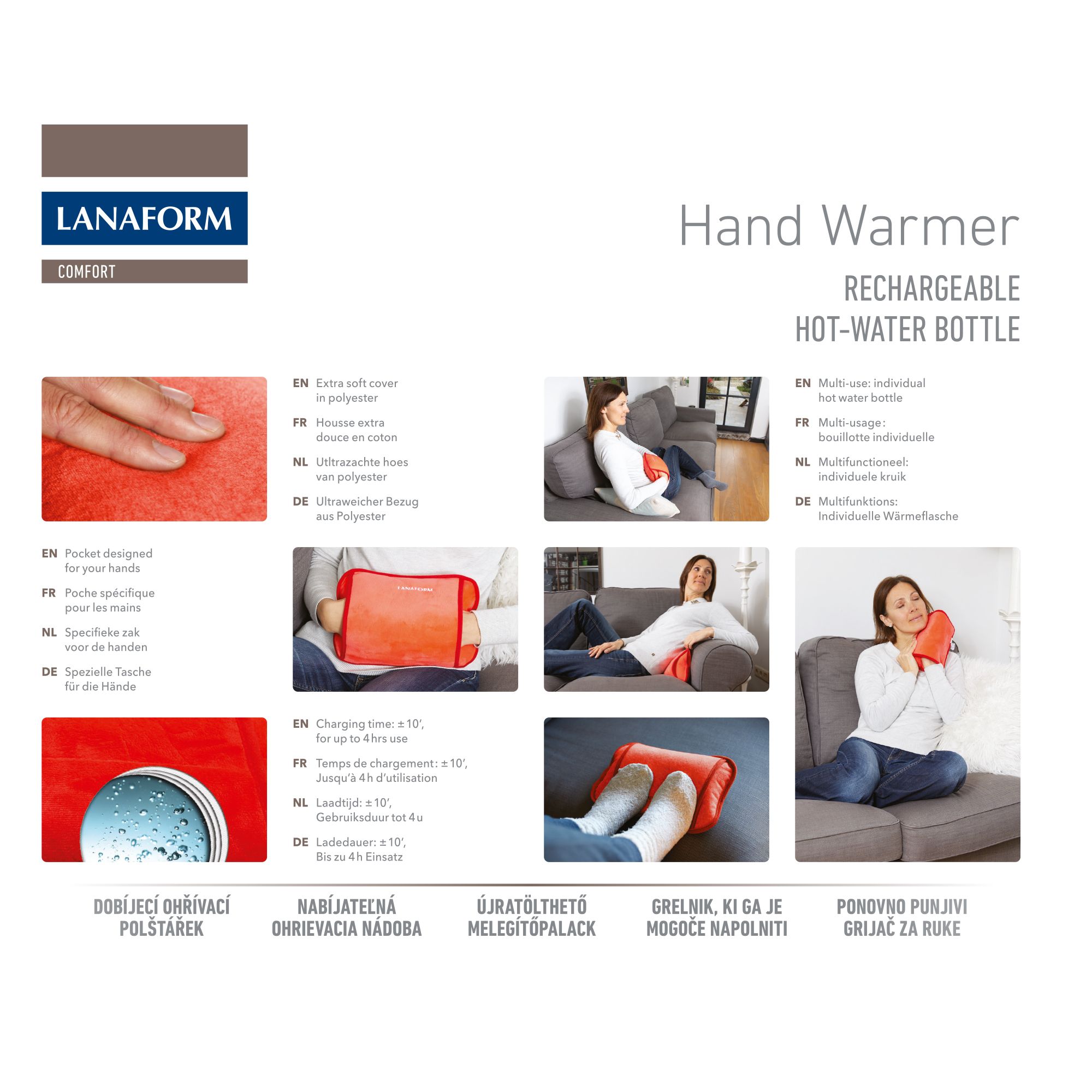 Lanaform Handvärmare – Uppladdningsbar värmekudde i orange för kalla händer