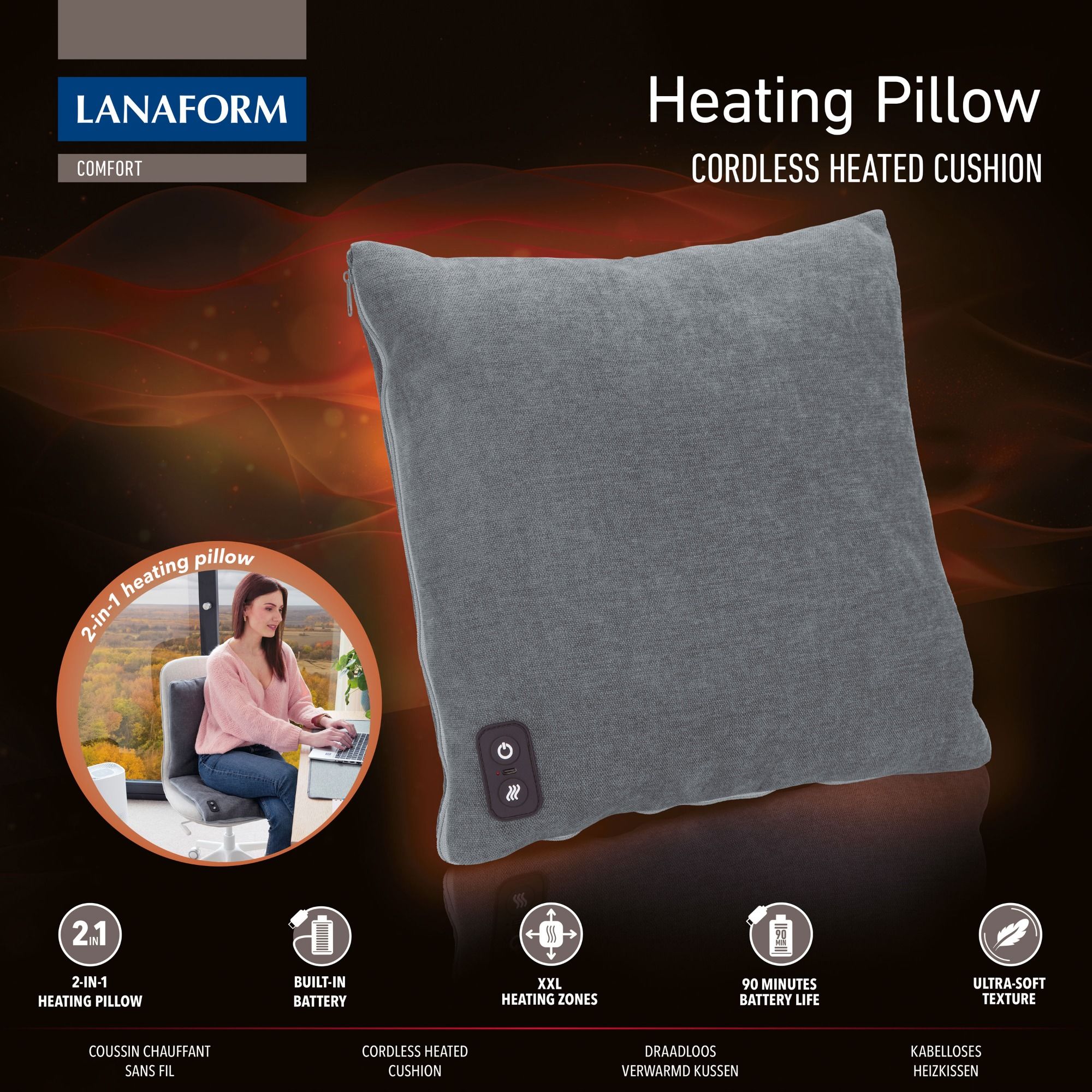 Lanaform Heating Pillow 2-i-1 – Uppladdningsbar värmekudde & varmvattenflaska