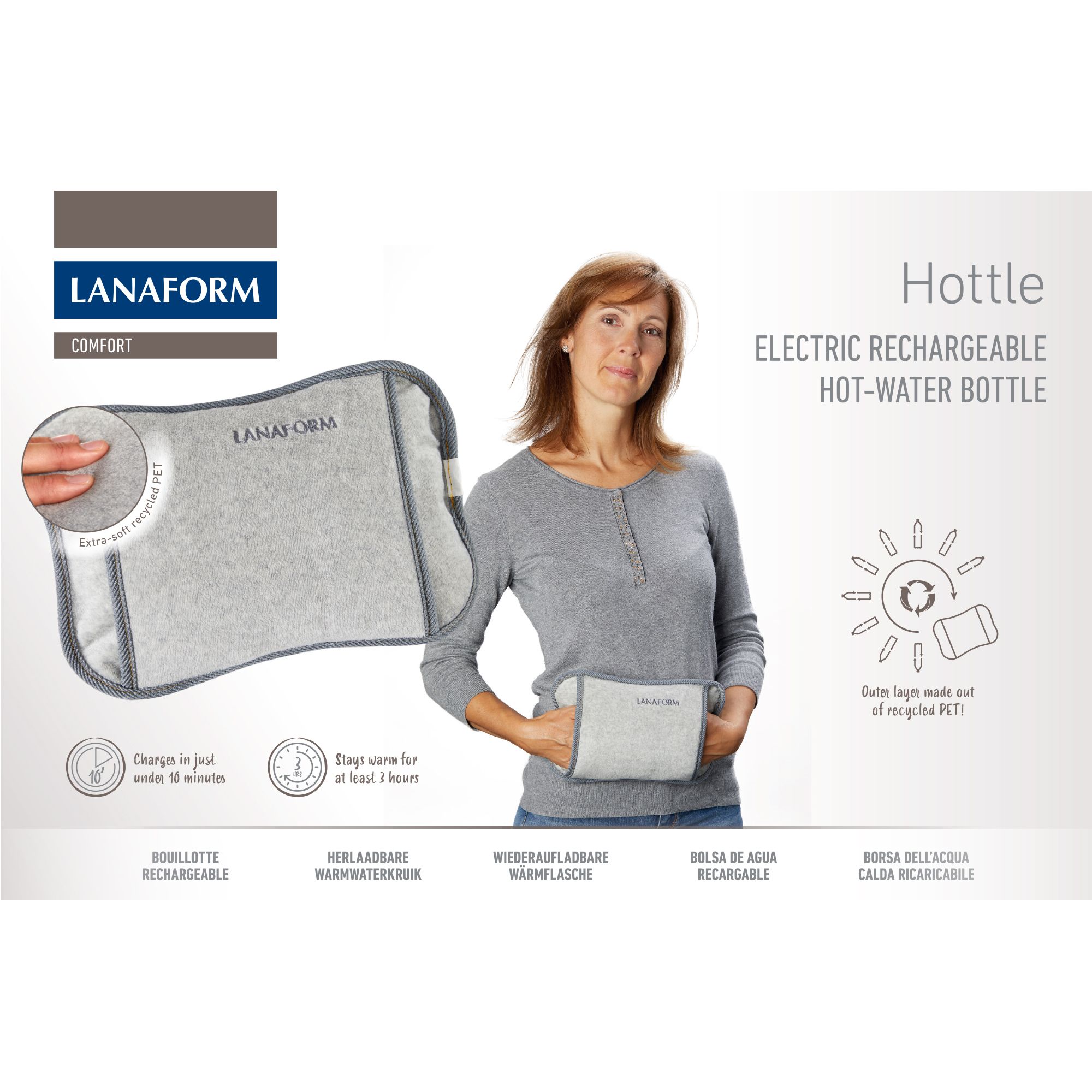 Lanaform Hottle Well-Being – Electric heating pad with soft textile cover