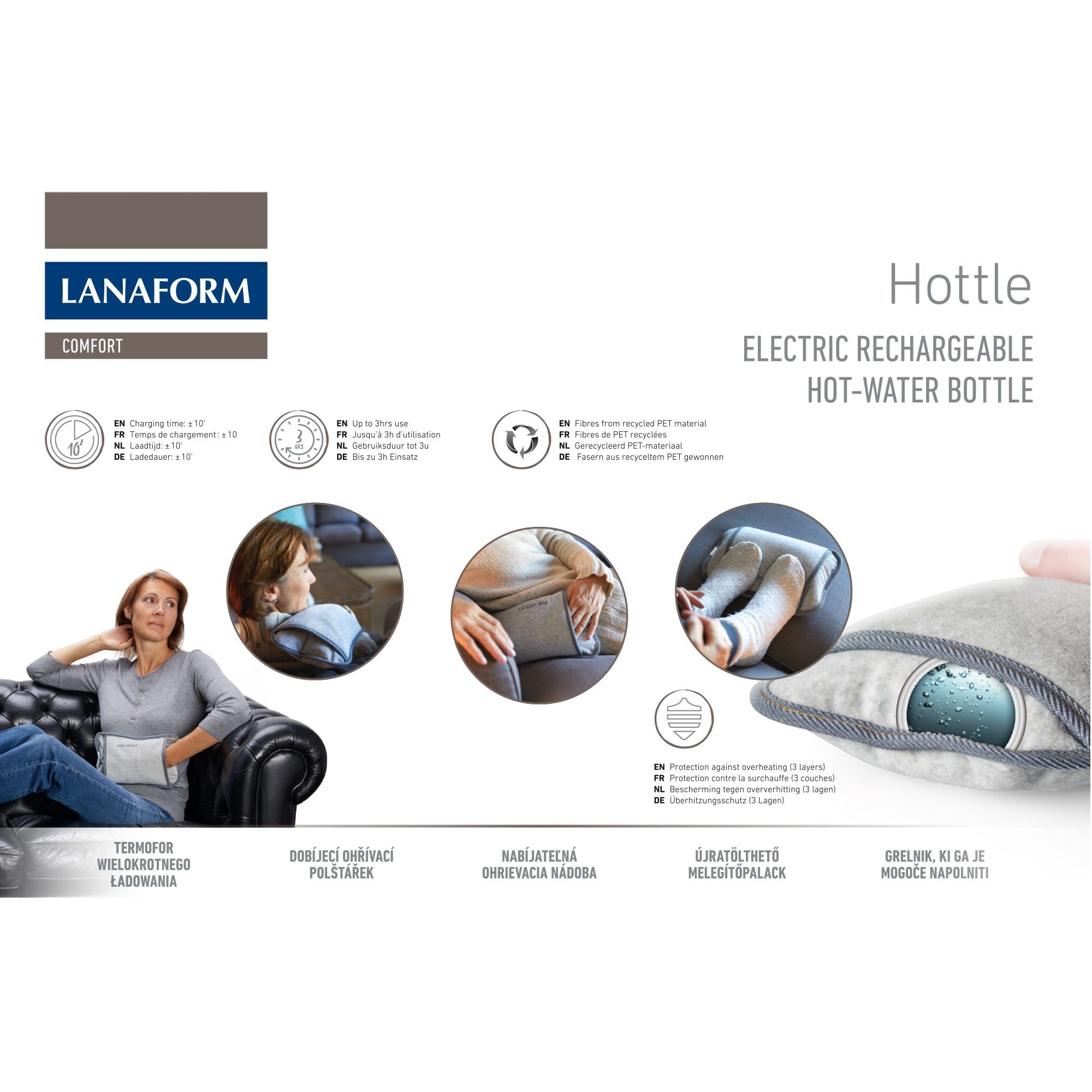 Lanaform Hottle Well-Being – Elektrisk värmedyna med mjukt textilöverdrag