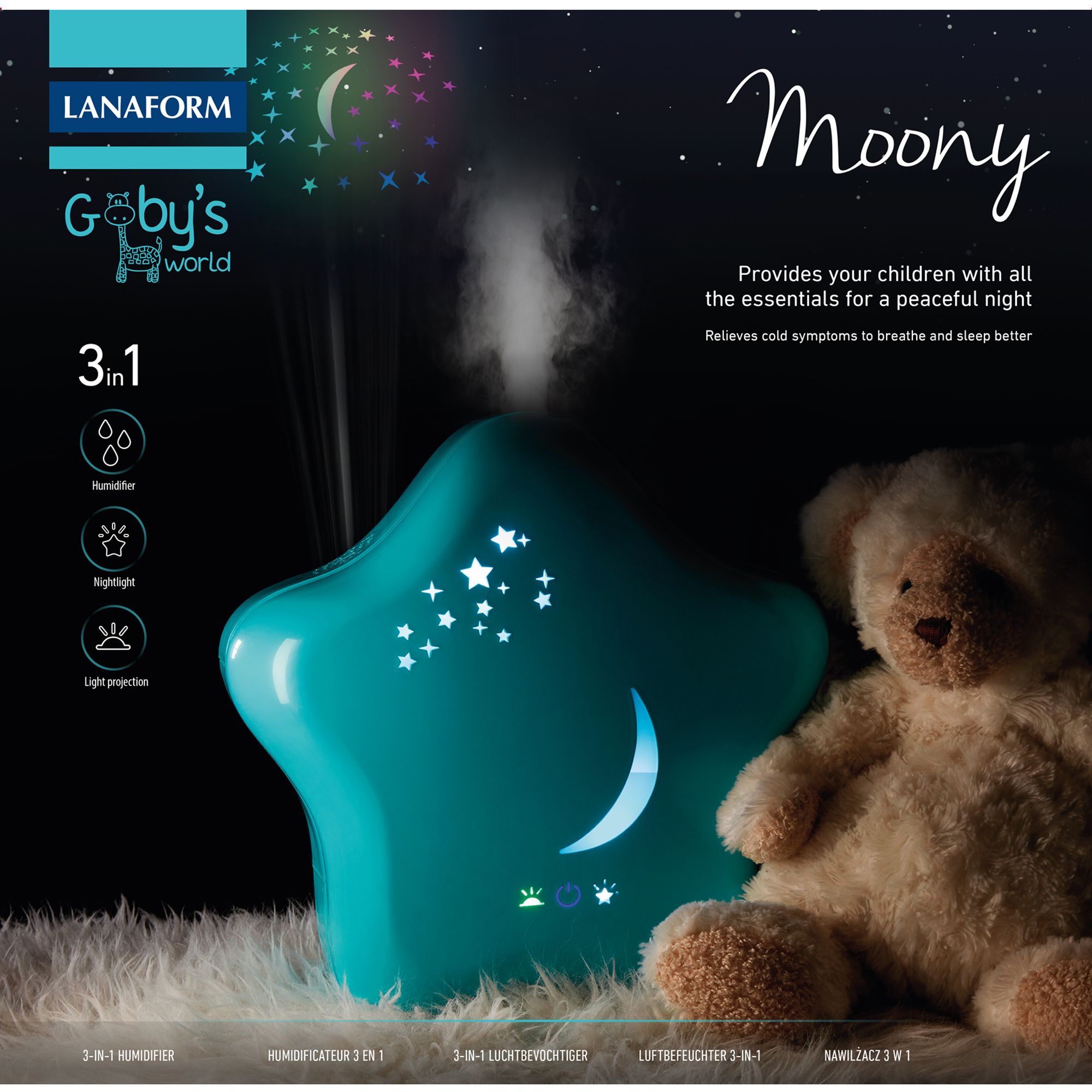 Lanaform Moony – Luftfuktare för barn med nattlampa och kall ånga