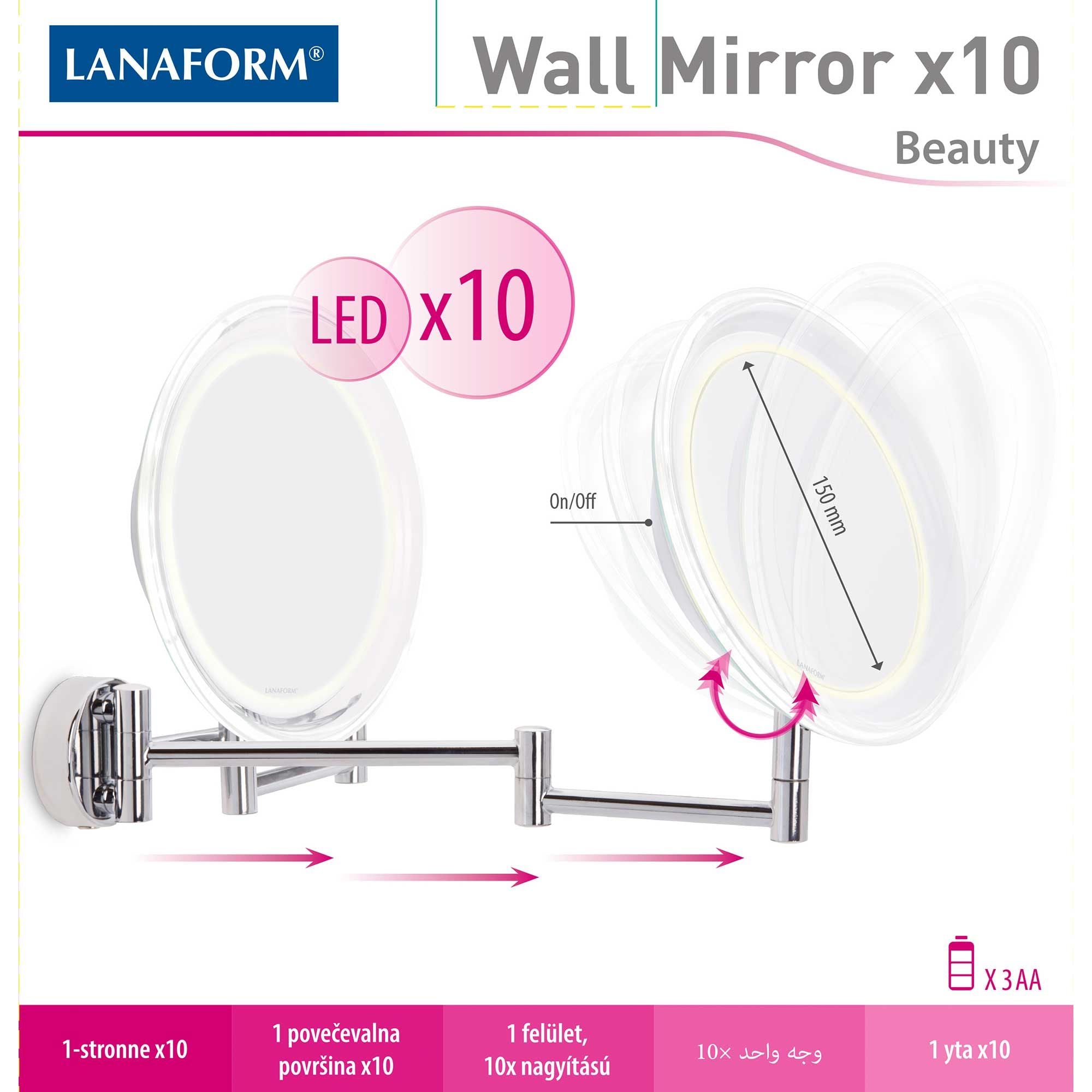 Lanaform Wall Mirror x10 – Väggspegel med 10x förstoring för detaljarbete